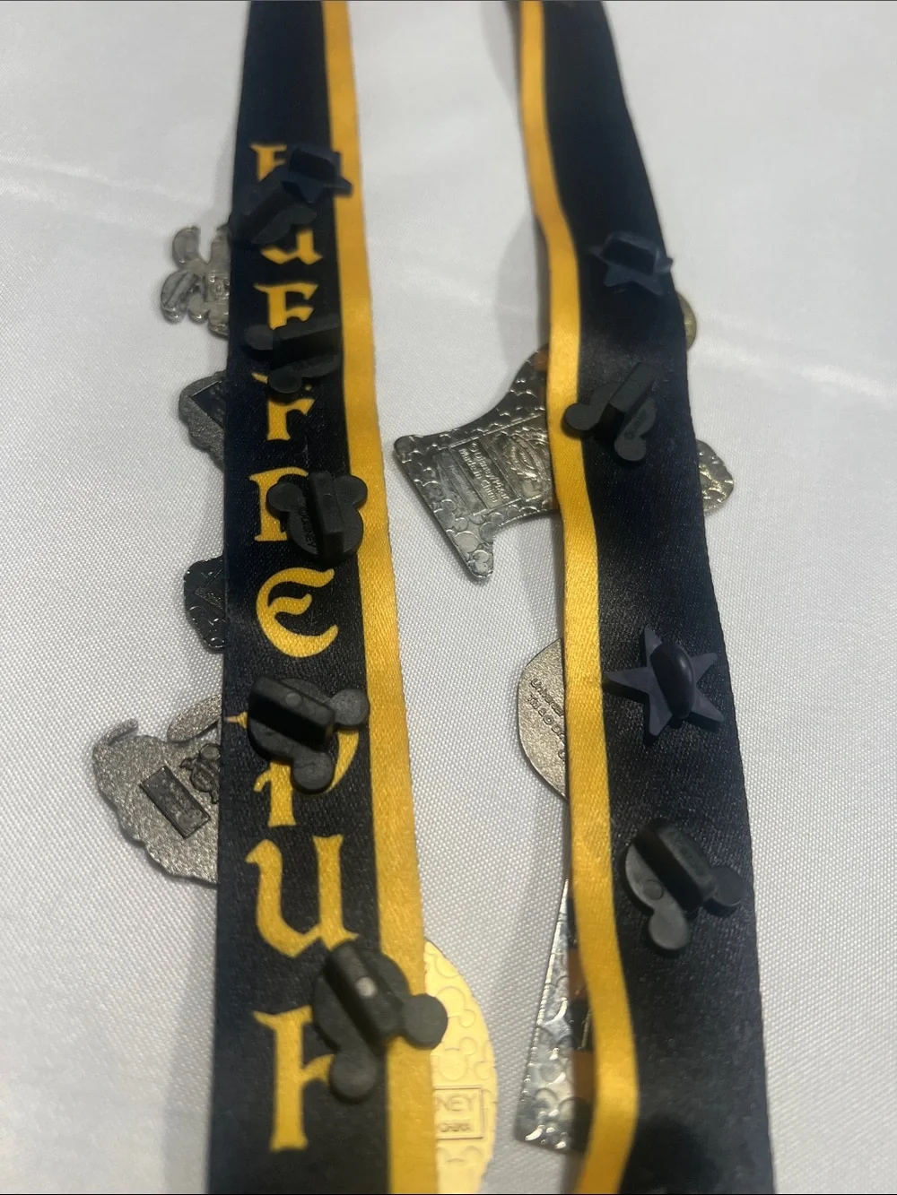 Checkered Universal Studios Harry Potter Lanyard with 16 Character Pins.